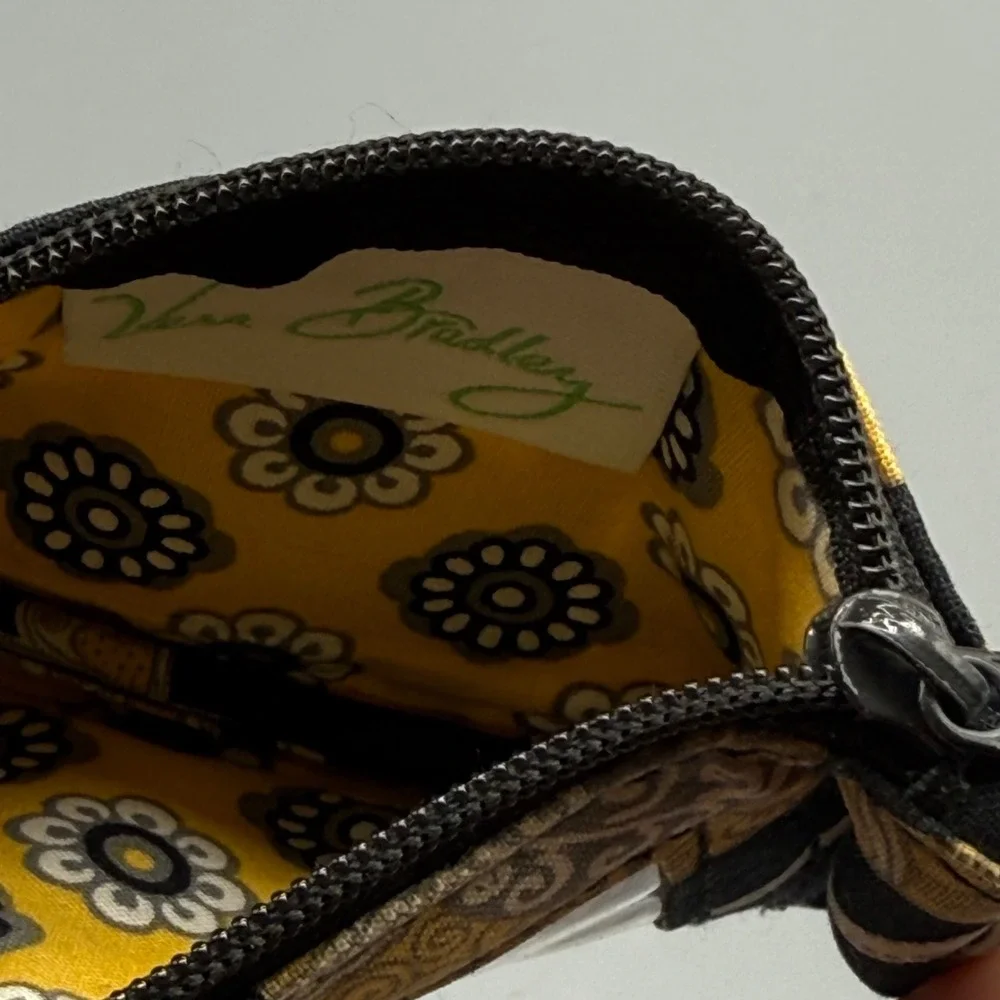 Vera Bradley Night and Day ID Case Keychain Wallet Black Yellow‎ Floral Pouch